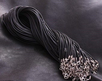 20pcs 2mm Black Rubber Leather Necklace Beading Cord String Rope,1.8inch Extender Chain,12x7mm Lobster Clasp,Beading Cord