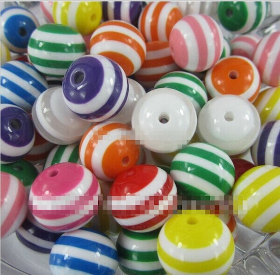 WHOLESALE 100pcs Mixed Colors 20mm Striped Resin Beads for Chunky