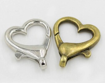 Wholesale-60pcs Large Silver tone/Antique Bronze/Gold Love Heart Lobster Clasp Connector Pendant Charm/Finding,DIY Accessory Jewelry Making