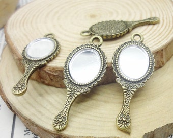 Wholesale-30pcs Antique Silver tone/Antique Bronze Traditional Chinese Handheld Mirror Charms 34x14mm