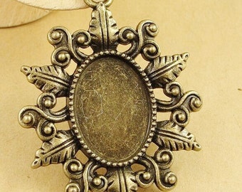 8pcs Antique Silver tone/Antique Bronze Leaf Border Pendant Charm/Finding,Base Setting Tray,Fit 13mmx18mm  Cabochon/Cameo