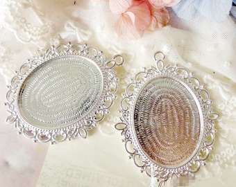 Wholesale-20pcs  Silver Plated Oval Base Setting Tray Bezel Pendant Charm/Finding,fit 30mmx40mm Cabochon/ Picture/Cameo