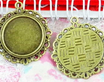 Wholesale 60pcs Antique Silver tone/Antique Bronze  Border Round Base Setting Tray Pendant Charm/Finding,fit 20mm Cabochon/ Picture /Cameo