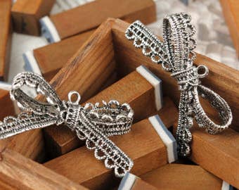 Vente en gros 30pcs 44mmx24mm Antique Silver tone / Antique Bronze Bowtie Collier Pendentif Charme / Trouver