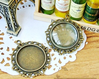20pcs Antique Silver tone/Antique Bronze  Border Round Base Setting Tray Pendant Charm/Finding,fit 20mm Cabochon/ Picture /Cameo