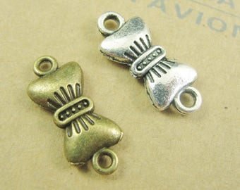 Vente en gros 100pcs 8mmx19mm Antique Silver Tone / Antique Bronze Bowtie Necklace / Bracelet Connecteur Pendentif Charm / Finding, Bijou Accessoire de bricolage