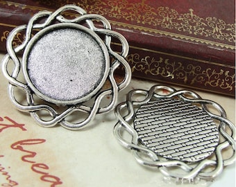 Wholesale 100pcs Antique Silver/Bronze Filigree Hollow Border Pendant Charm/Finding,Base Setting Tray,Fit 20mm Cabochon/ Picture/Cameo