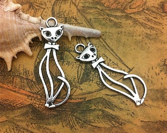 Antique Silver tone/Antique Bronze Cat Bracelet Connector Pendant Charm/Finding