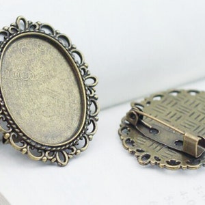 Wholesale 20pcs Antique Bronze/Antique Silver tone Brooch Back Pin Brooch Setting for 18mmx25mm Oval Bezel Cup Jewelry Findings