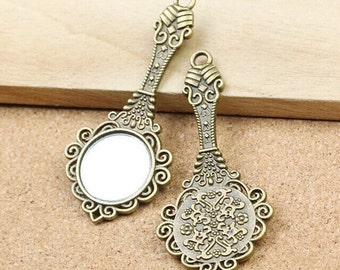 Wholesale-20pcs Antique Bronze Traditional Chinese Handheld Mirror Charms 63*29*3mm