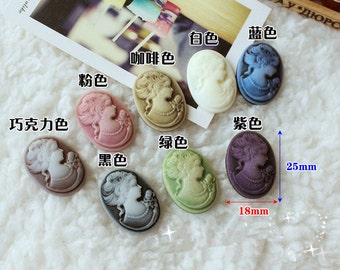 Wholesale-50pcs Muticolor 18x25mm Lady Cameo Cabochon Resin Beauty Head Cameo Oval Flatback Lady Charm,DIY Accessory Jewellry Makingn