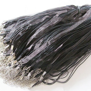 20pcs Black 18inch Ribbon Wax Snake Necklace Cord ,1.8inch Extender Chain,12mmx7mm Lobster Clasp, DIY Accessory