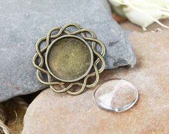 10pcs Antique Silver/Bronze Filigree Hollow Border Pendant Charm/Finding,Round Base Setting Tray,Fit 20mm Cabochon/ Picture/Cameo,DIY