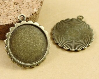 Wholesale 60pcs Antique Silver tone/Antique Bronze Flower Border Base Setting Tray Bezel Pendant Charm/Finding,fit 20mm Cabochon/Cameo