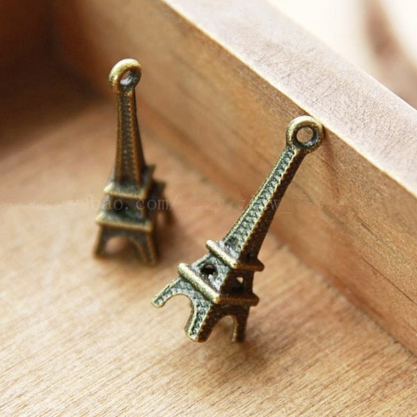 Vente en gros 100pcs 23MM * 8MM Antique Silver Tone / Antique Bronze Eiffel Tower Pendentif Charms Découvertes