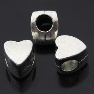 Atacado 100 peças 8.6mm x 7.4mm antigo tom de prata metal grande buraco espaçador contas 3d amor coração contas descobertas, pulseiras adequadas