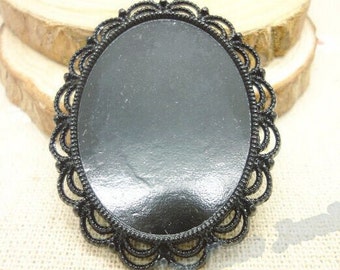 Wholesale  20pcs Black Large Oval Pendant Trays - 30mmx40mm Oval Pendant Blanks - Bezel Cabochon Settings - Pendant Tray Blanks,
