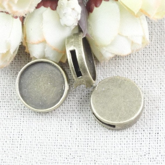 Wholesale 100pcs Antique Silver tone/Antique Bronze Round Bracelet and Necklace Slider Beads,Base Setting Tray Bezel,For 16mm Cabochon