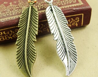 Wholesale-100pcs 11mmx45mm Antique Silver tone/Antique Bronze Filigreen Feather Pendant Charm/Finding,DIY Accessory Jewellry Making