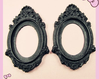 6pcs Black Victorian Resin Oval Flower Frame Cameo Setting Flatback Cabochon 30mmx40mm,Phone Decoration Kit