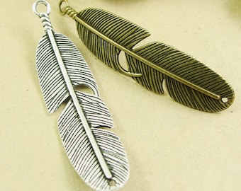 Wholesale-50pcs Heavy Antique Silver tone/Antique Bronze Filigree Sideway Feather Pendant Charm/Finding,DIY Accessory Jewellry Making