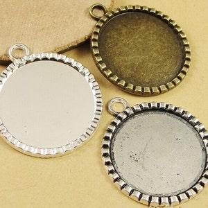 Wholesale 40pcs Antique Silver tone/Antique Bronze Round Base Setting Pendant Trays  -25mm Bezel Cabochon Settings - Pendant Tray Blanks