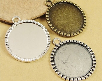Wholesale 40pcs Antique Silver tone/Antique Bronze Round Base Setting Pendant Trays  -25mm Bezel Cabochon Settings - Pendant Tray Blanks