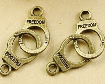 Antique Silver tone/Antique Bronze Freedom Handcuffs Bracelet Connector Pendant Charm/Finding