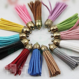 10*60mm 10pcs Antique Bronze/Silver tone Plastic Caps Handbag Tassels,Korean Fleece Suede Cord,Chamois Macrame Bag Component Pendant Charm