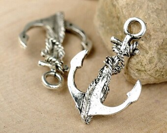 Vente en gros 50pcs Antique Silver tone / Antique Bronze Anchor Connector Pendentif Charm / Finding, Bracelet Charm