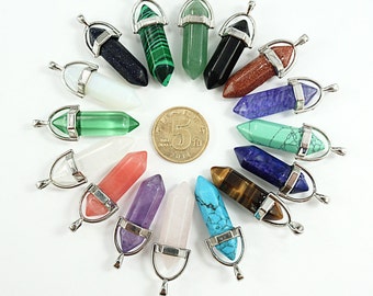 Wholesale 10pcs Bullet Shape Natural Stone Real Amethyst Crystal Gem Stone Quartz Jewelry Necklace Pendant Charm