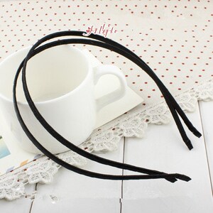 15pcs Black 5mm Satin Ribbon Covered Wrapped Metal(Steel) Headbands