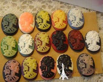 Wholesale-50pcs Muticolor 18mmx25mm Oval Flatback Resin Beauty Skull Cabochon