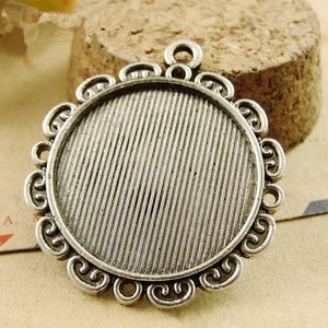 Antique Bronze/Antique Silver tone Round Base Setting Pendant Trays-25mm Bezel Cabochon Settings-Pendant Tray Blanks