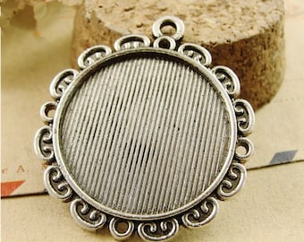 Antique Bronze/Antique Silver tone Round Base Setting Pendant Trays-25mm Bezel Cabochon Settings-Pendant Tray Blanks