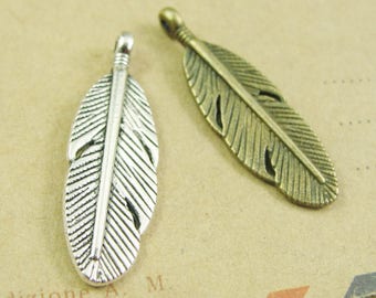 Wholesale-100pcs 9mmx30mm Antique Silver tone/Antique Bronze Filigreen Feather Pendant Charm/Finding,DIY Accessory Jewellry Making