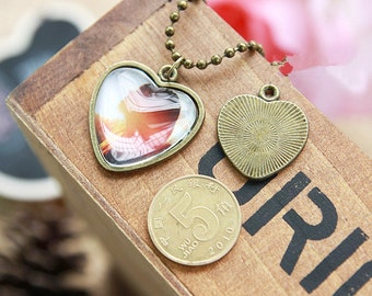 12pcs Antique Bronze Heart Frame Base Bezel Setting Tray Bezel Pendant Charm/Finding,fit 23.50mm Cabochon/Picture/Cameo