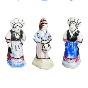 Vintage Miniature Figurine French Feve, Nativity Villagers Figures, 1.5&quot; Porcelain Dollhouse Décor, Cake Topper Decoration Charm