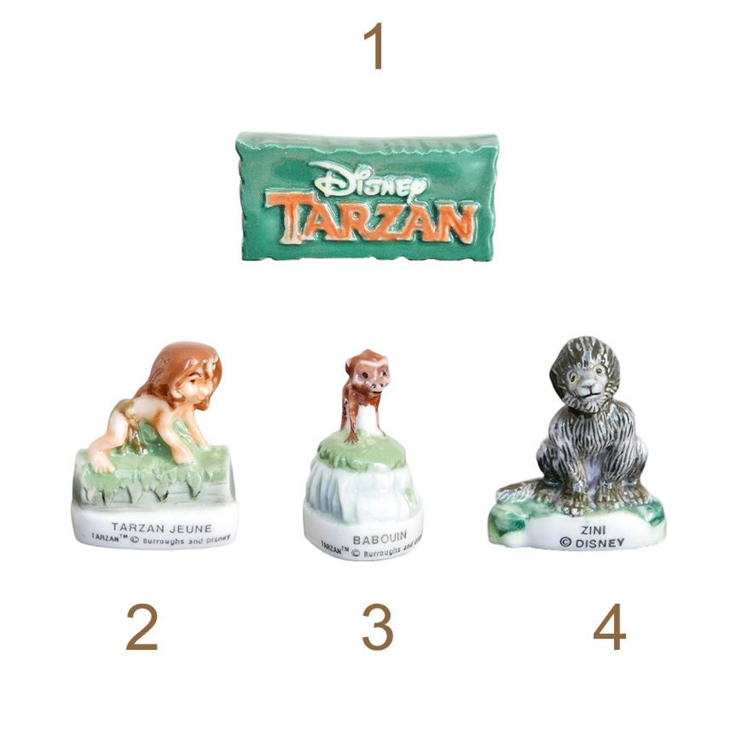 Vtg Miniature Figurine French Feve, Disney Tarzan and Monkey Figures,  Porcelain Dollhouse Décor, Epiphany Cake Topper Decoration 