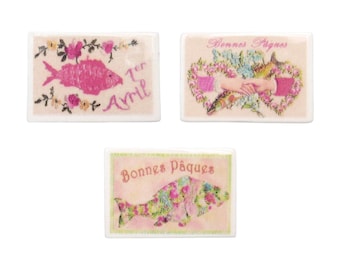 Vintage Miniature Figurine French Feve, Antique Easter Postcard, Victorian Art Tile, 1&quot; Porcelain Dollhouse Décor, Cake Topper Charm
