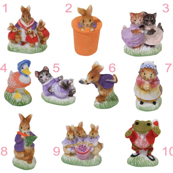 Feve Beatrix Potter, Pierre Lapin, Grenouille, Chat, Hérisson, Figurine Miniature en Porcelaine, Décor de Gateau des Rois