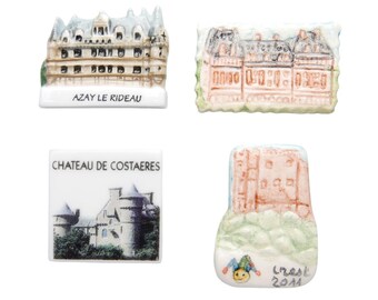 Vintage Miniature Figurine French Feve, Castle Painting, Landscape, Pataras Artisan Signed, Porcelain Dollhouse Décor, Cake Topper Charm