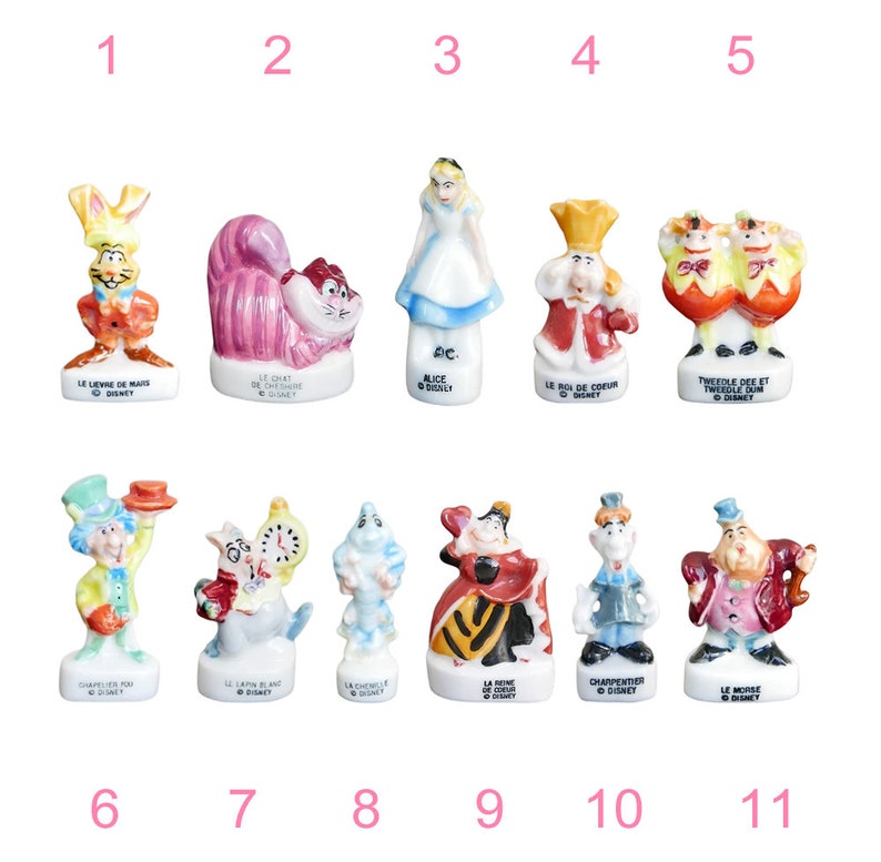 Vintage Miniature Figurine French Feve, Disney Alice in Wonderland Figure, 1.25 Porcelain Dollhouse Décor, Cake Topper Decoration Charm image 1