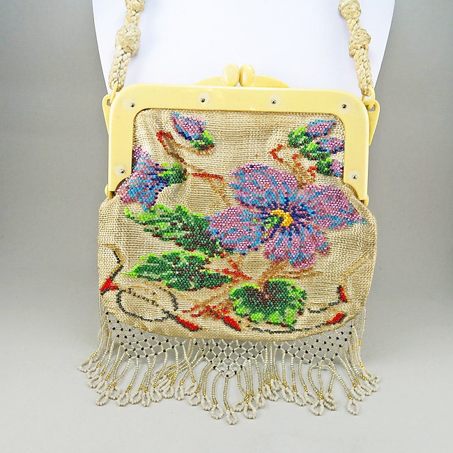 Vintage Beaded Purse Floral Purse Vintage Handbag Vintage - Etsy