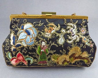 Vintage Purse Embroidery Purse Evening Bag Clutch Bag Made In England With Metallic Thread