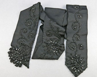 Victorian Antique Textile Beaded Trim Black Glass Beads Sewing Notions Craft Supplies Antiques Collectibles