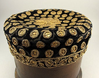 Antique Metallic Thread Embroidered Hat Antique Textiles Black And Gold Velvet Fabric Handmade Antique Accesories Antiques Collectibles