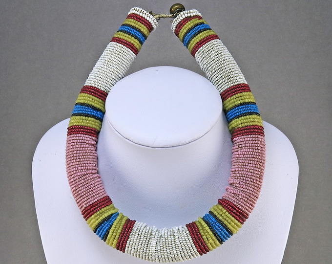 Vintage African Jewelry South African Beadwork Necklace Ethnic Jewelry