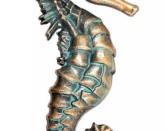 Nautical Seahorse Cabinet Knob Drawer Door Pull Ocean Coastal Beach Home Fish Kitchen Hardware Copper Patina Finish