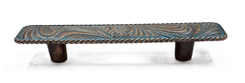 Tirador de cajón estilo americana Paisley: acabado en cobre con pátina, decoración rústica del oeste. imagen 4